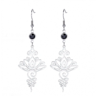 Oorbellen Lotus Onyx Zilver RVS