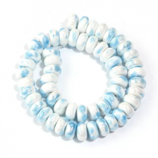 Kralen Keramiek Blauw/Wit 9x5mm