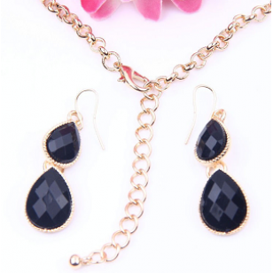 Collier Goud Zwart & Oorbellen