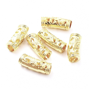 Kraal tube Goud 19x6mm