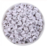 Acryl Letter Kralen 10mm wit/zilver