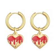 Oorbellen Hoop Rvs Hart Rood