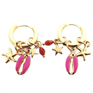 Oorbellen Rvs Schelp Hotpink