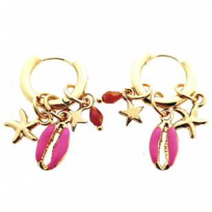 Oorbellen Rvs Schelp Hotpink