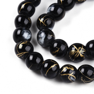 Glas Kralen Zwart Goud 4mm