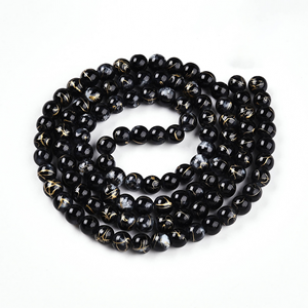 Glas Kralen Zwart Goud 4mm