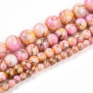 Glas Kralen Pink 6mm Gold