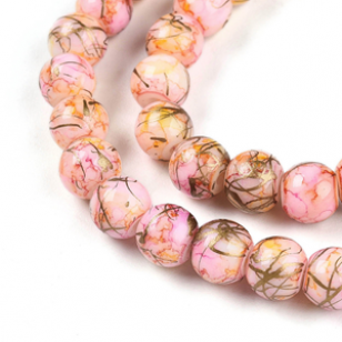 Glas Kralen Pink 6mm Gold