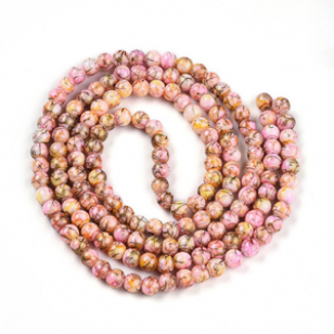 Glas Kralen Pink 6mm Gold
