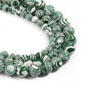 Kralen Malachiet Groen/wit 6mm