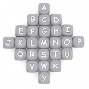 Kraal Silicone Letter Grijs 12mm