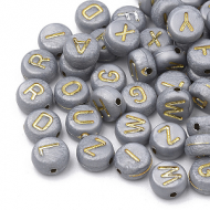Letter Kralen Grijs/Goud 7mm