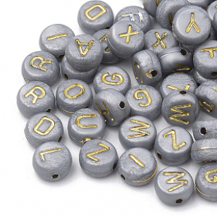 Letter Kralen Grijs/Goud 7mm