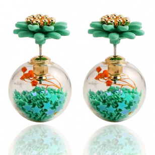 Dubbele bloem oorbellen- Mintgroen  Glitter ster