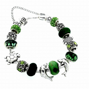 Armband-verzilverd-Groen