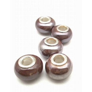 Kraal porselein- groot gat - Bruin