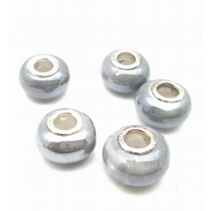 Kraal porselein groot gat - Grijs