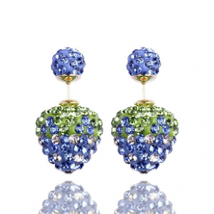 Dubbele Aardbei oorbellen - Light Blue Crystal