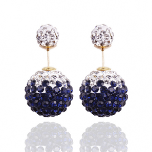 Dubbele Crystal oorbellen - Dark blue -Donkerblauw