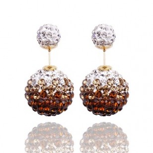 Dubbele crystal oorbellen - Brown - Bruin