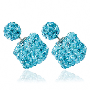 Dubbele Oorbellen Vierkant  Crystal - light blue