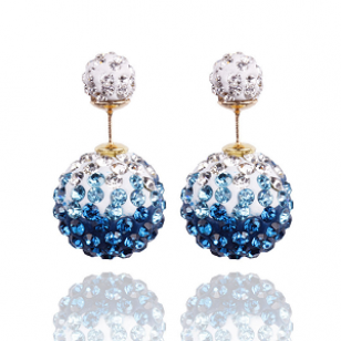 Dubbele Crystal oorbellen - Light Blue- licht blauw
