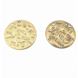 Bronzen Bedel Rond met Love - Hart