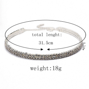 Verzilverde Choker - ketting bezet met strass stenen 2 rijen