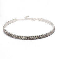 Verzilverde Choker - ketting bezet met strass stenen 2 rijen