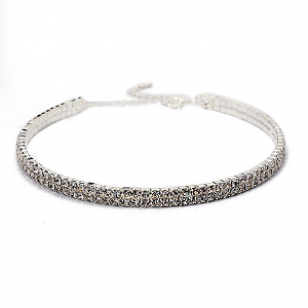 Verzilverde Choker - ketting bezet met strass stenen 2 rijen