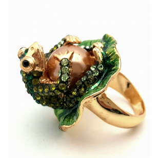 18 krt Goud ring bezet met Swarovski  - Kikker met Bal