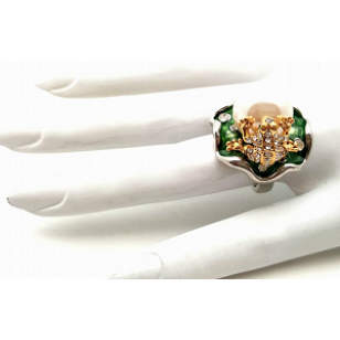 Ring Kikker op Lelie-blad bezet met Swarovski