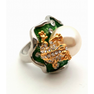 Ring Kikker op Lelie-blad bezet met Swarovski