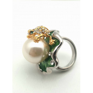 18 krt Goud ring bezet met Swarovski  - Kikker met Bal