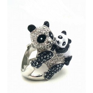 RIng  Panda met jong  -- Bezet met Swarovski 