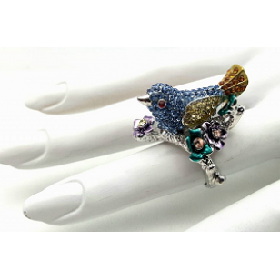 18 krt white goldplated ring - Vogel bezet met Swarovski