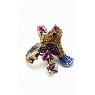 18 krt goldplated Ring - Vogel bezet met Swarovski