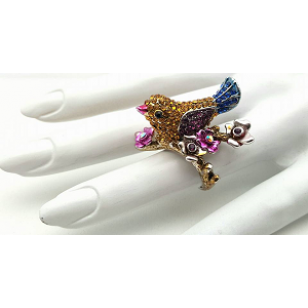18 krt goldplated Ring - Vogel bezet met Swarovski
