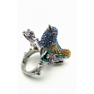 18 krt white goldplated ring - Vogel bezet met Swarovski