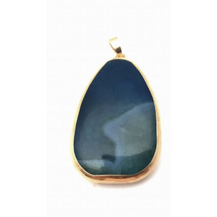 Edelsteen Hanger - in gold plated   Blauw Agate 60mm