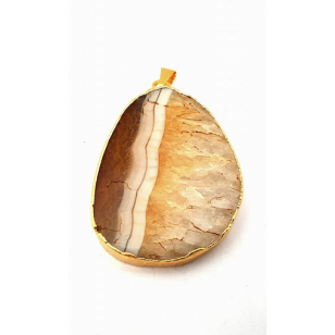 Goldplated Edelsteen hanger - Quartz - Beige/Bruin  #2
