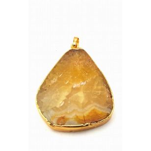 Goldplated Edelsteen hanger - Quartz - Beige-goud  55 mm