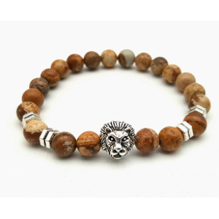 Heren armband - edelstenen Picture Jasper - Houtlook