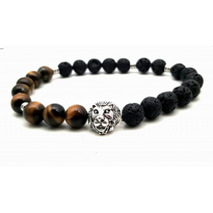 Heren armband  Tiger Eye edelsteen met Lava Leeuw