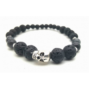 Heren armband - Lava stenen Doodshoofd