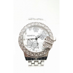 Zilveren Horloge met strass-Vlinders