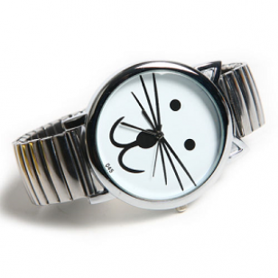 Horloge-Poes/Kat-Stretch-goud/zilver