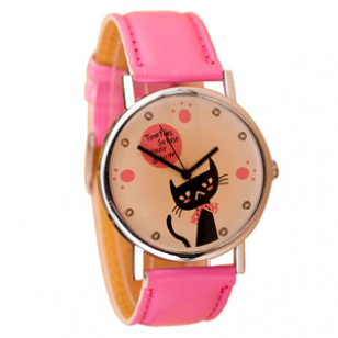 Horloge-Kat/Poes-roze
