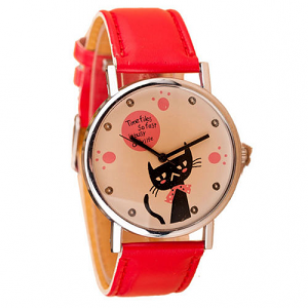 Horloge-Kat/Poes-Rood