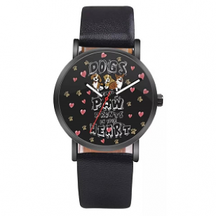 Horloge Dog Print Heart Zwart
